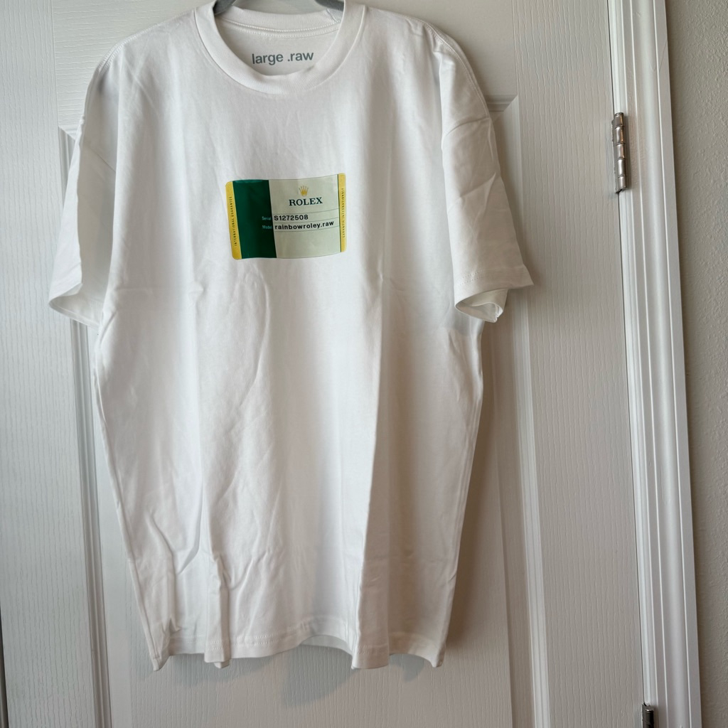 New Mens Raw TShirt Size L White With Rolex Inspired Design
